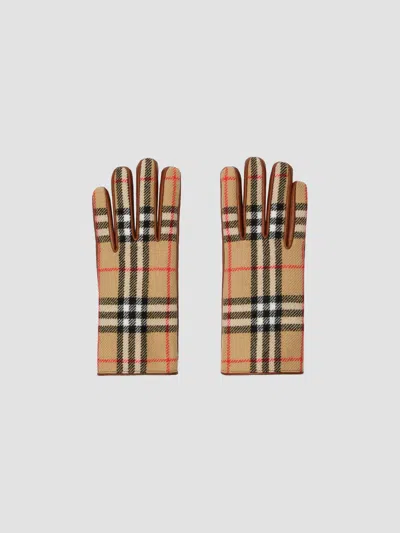 Burberry Men's Check-wool & Leather Gloves In Archive Beige