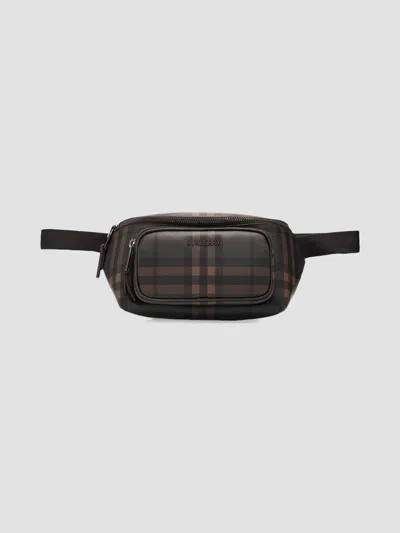 Burberry Men's City Check Belt Bag In Dark Brown