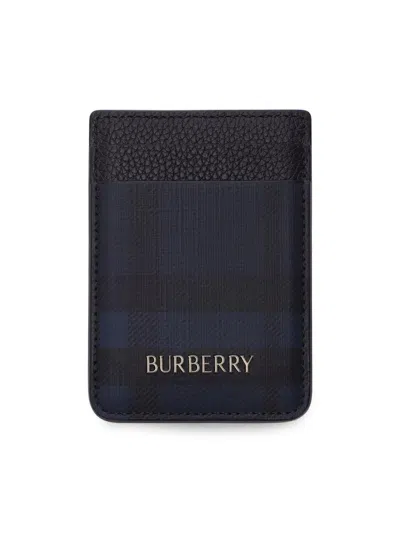 Burberry Men's City Check Leather Card Case In Blue