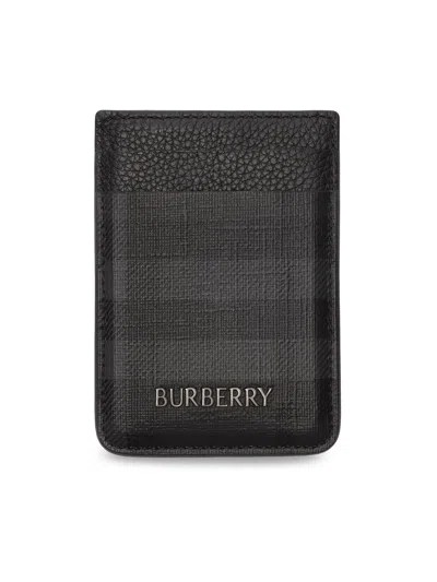 Burberry Men's City Check Magnetic Card Case In Gray