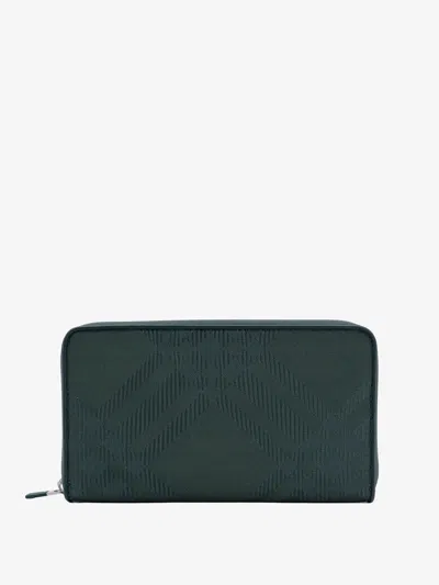 Burberry Men Coated Canvas Wallet With Check Motif In Black