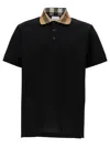 Burberry Check Collar Cotton Cody Polo Shirt In Black