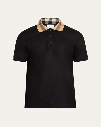 BURBERRY MEN'S CODY CHECK-COLLAR POLO SHIRT