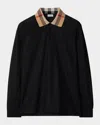 Burberry Cody Beige Polo Shirt With Long Sleeves And Check Motiv On The Collar In Cotton Man In Black