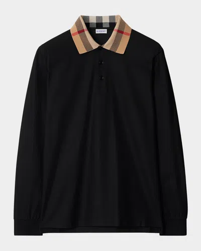 BURBERRY MEN'S CODY COTTON SLIM FIT LONG-SLEEVE CHECK COLLAR POLO SHIRT