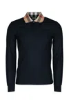 Burberry Long-sleeved Polo With Check-patterned Collar In Black