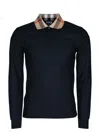 Burberry Long-sleeved Polo With Check-patterned Collar In Black