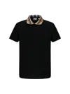 Burberry Check Collar Cotton Cody Polo Shirt In Black