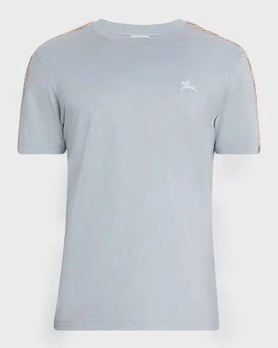 Burberry Men's Cotton Check Taping Crewneck T-shirt In Gray