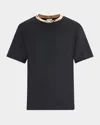 Burberry Black Cotton T-shirt With Check Finishes Men In Black