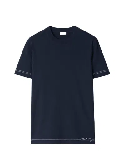 Burberry Contrast-stitching Cotton T-shirt In Storm