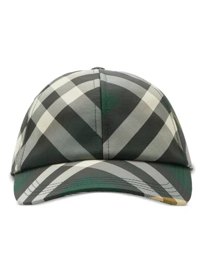 Burberry Check-pattern Cotton Cap In Green