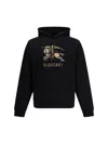 Burberry Men Black Hoodie With Drawstring Hood And Ekd Print And Logo Lettering On The Front In Cott In Black