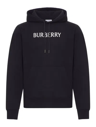 Burberry Men Cotton Hoodie With Logo In Blue