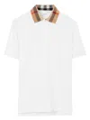Burberry Check-collar White Polo Shirt With Three-button Placket