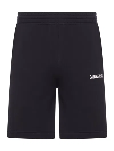 Burberry Men Cotton Shorts With Logo In Blue