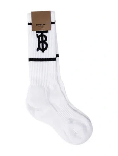 Pre-owned Burberry Men's Cotton Sport Socks W/tags In White