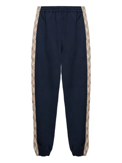 Burberry Cotton Track Trousers Elastic Waist Side Stripes In Blue