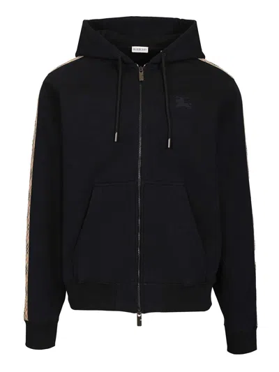 Burberry Navy Blue Cotton Hoodie In Black