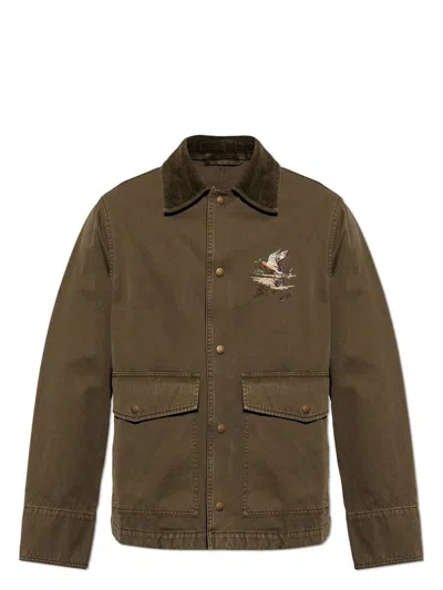 Burberry Cotton Jacket With Corduroy Collar In Juniper