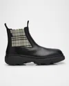 Burberry Checked Leather Chelsea Boots In Black 1