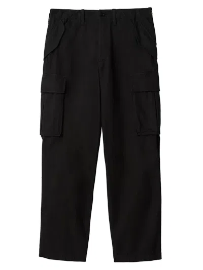 Burberry Cotton Cargo Trousers Straight Leg Belt Loops In Black