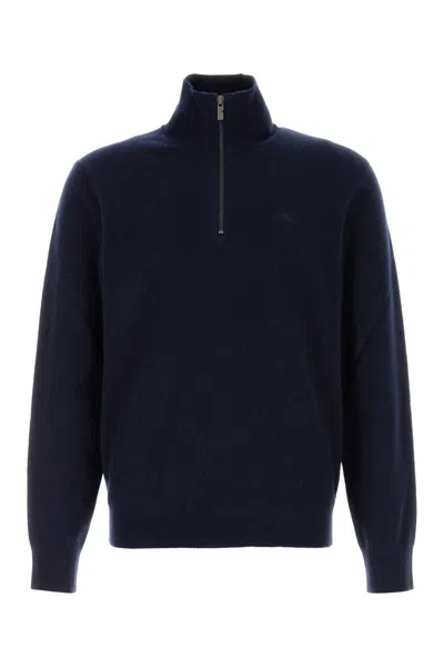 Burberry Men Dark Blu Stretch Cashmere Blend Sweater In Black