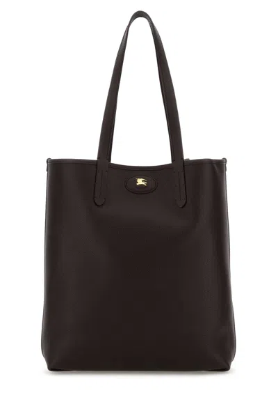 Burberry Dark Brown Leather Bloomsbury Shopping Bag In Pattern