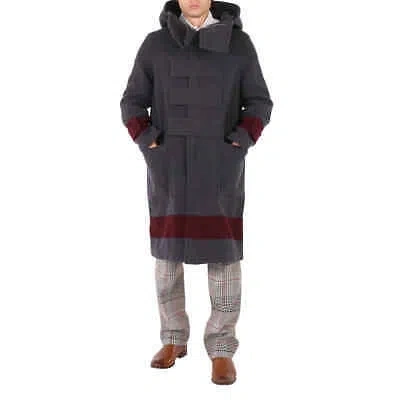 Pre-owned Burberry Men's Dark Charcoal Brown Striped Touch-strap Duffle Coat, Brand Size In Multicolor