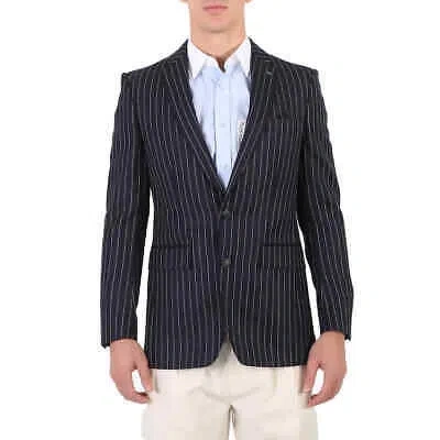 Pre-owned Burberry Men's Dark Navy And White Pinstripe Blazer