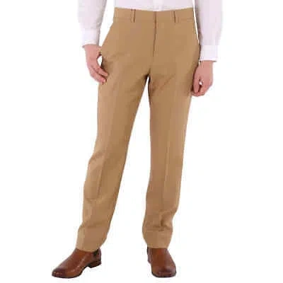 Pre-owned Burberry Men's Dark Tan Straight-leg Wool Tailored Trousers In Brown