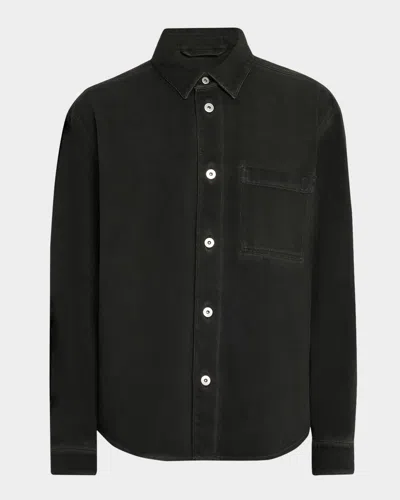 Burberry Men's Denim Button-down Shirt In Onyx