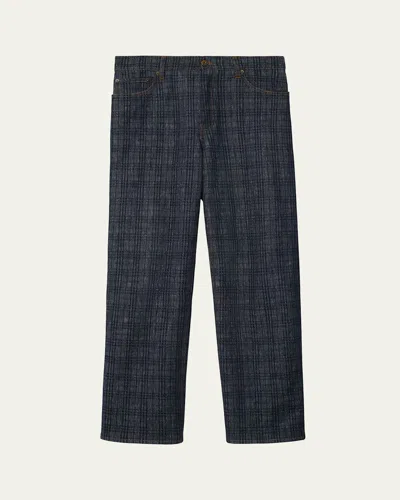 Burberry Mens Check-print Straight-leg Denim Jeans Indigo Ip Check In Blue