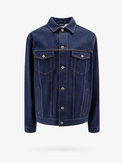 Burberry Men Denim Jacket With Floral Print In Blue