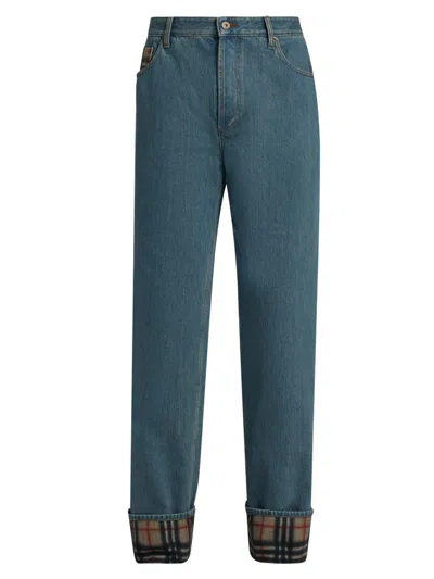 Burberry Men's Dexter  Check Cuff Straight Jeans In Blue