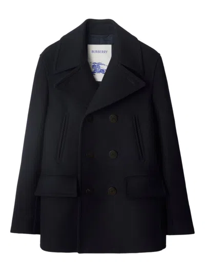 Burberry Men Double Breasted Short Coat Shelborne In Blue