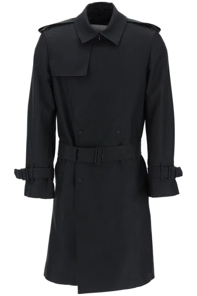 BURBERRY MEN'S DOUBLE-BREASTED SILK BLEND TRENCH JACKET IN BLACK FOR SPRING 2024