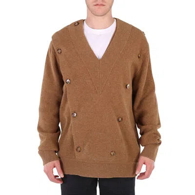 Burberry Men's Double-breasted V-neck Jumper In Brown
