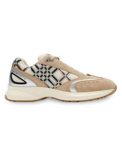 Burberry Eclipse Checkered Low Top Suede Sneakers In Brown