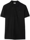 Burberry Logo Embroidered Straight Hem Cotton Polo Shirt In Black