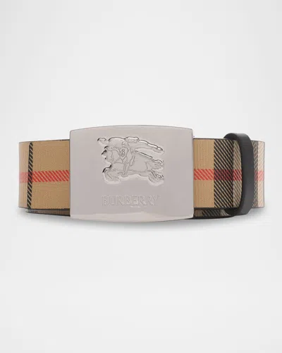 BURBERRY MEN'S EKD-BUCKLE REVERSIBLE CHECK BELT