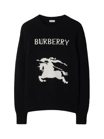 Burberry Cotton Sweater With Ekd Embroidery In Black