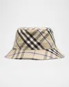 Burberry Checkered Cotton Blend Bucket Hat With Embroidered Detail In Lichen