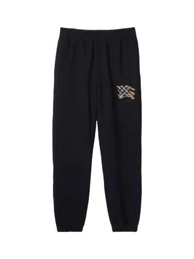 Burberry Equestrian-knight Check Trousers In Black