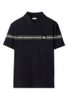 Burberry Ekd Embroidery Cotton Polo Shirt With Screen-printed Stripes In Black