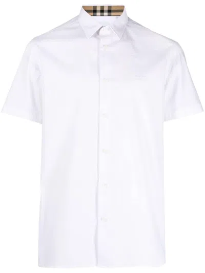 Burberry Short Sleeve Cotton Shirt For Men In White