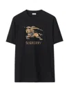 Burberry Men Black Crewneck T-shirt With Ekd And Logo Lettering Embroidery On The Front In Cotton Ma In Black