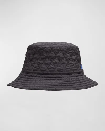 Burberry Men's Ekd Packable Quilted Nylon Bucket Hat In Black