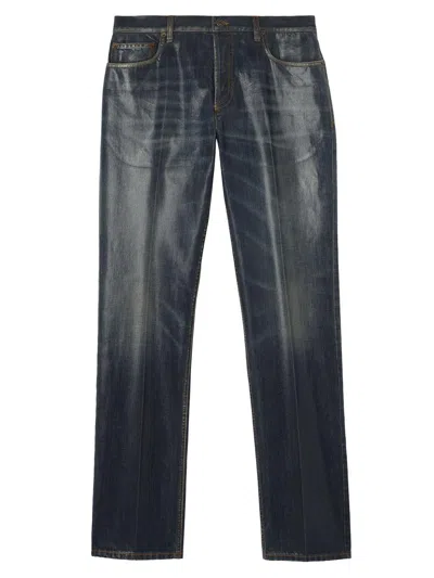 Burberry Men's Ekd Suede Patch Waxed Slim Jeans In Blue