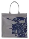 Burberry Beige And Blue Tote Bag With Equestrian Knight Embroidery In Cotton Blend Man In Knight